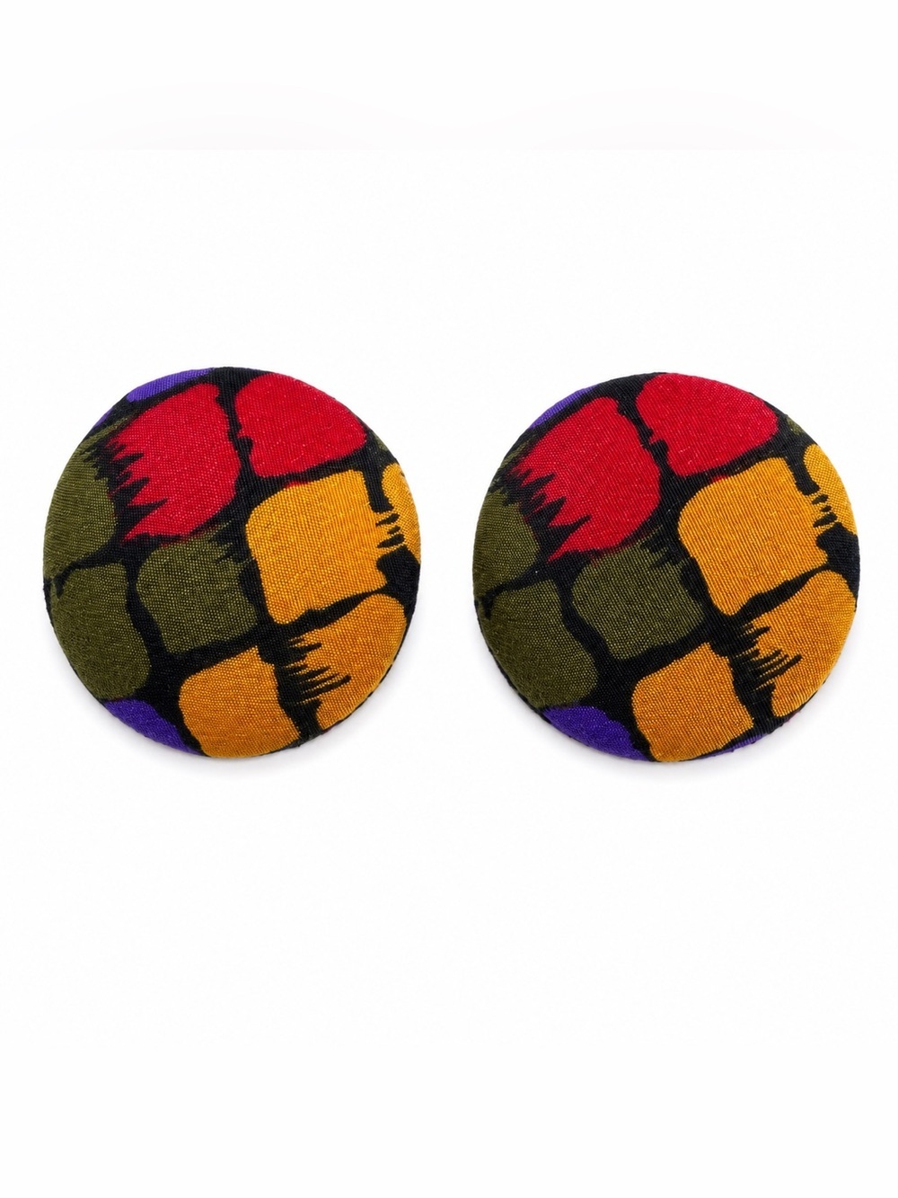 Bold Multicolor Fabric Button Earrings - Women - Picture 2 of 3